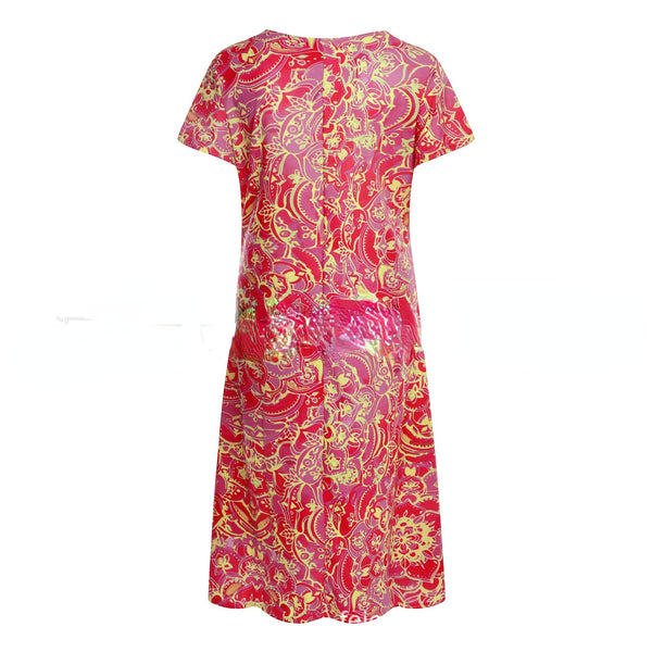 Vestido largo de talla grande, estilo boho floral, cuello en V, manga corta, ideal para primavera y verano. 