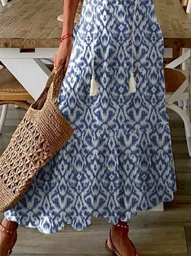 Vestido boho de manga corta con estampado floral, estilo casual otoñal, geométrico y de talla grande. 