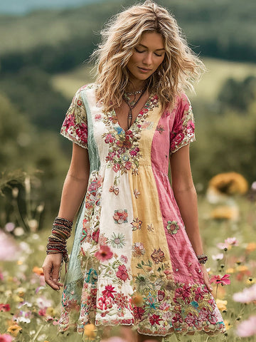 Vestido midi floral patchwork para mujer 