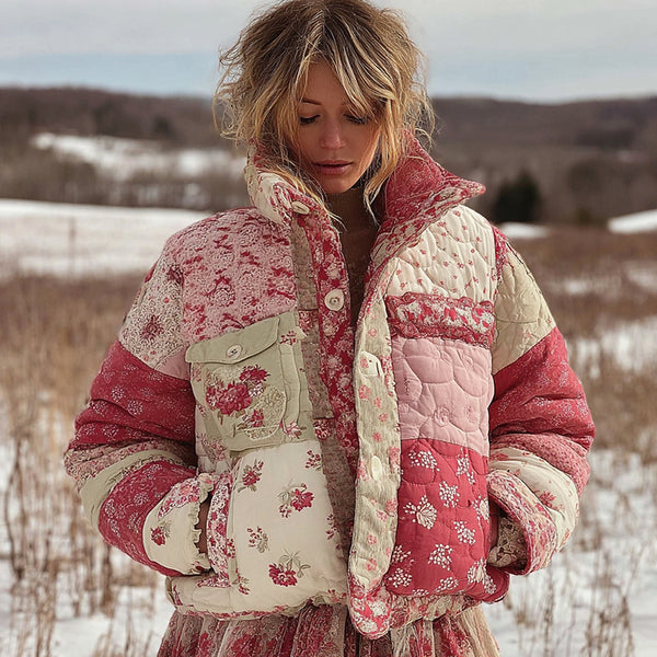 Ropa acolchada de algodón cálido con patchwork floral para mujer 