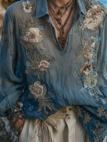 Chemise en lin à fleurs bohème vintage pour femme 