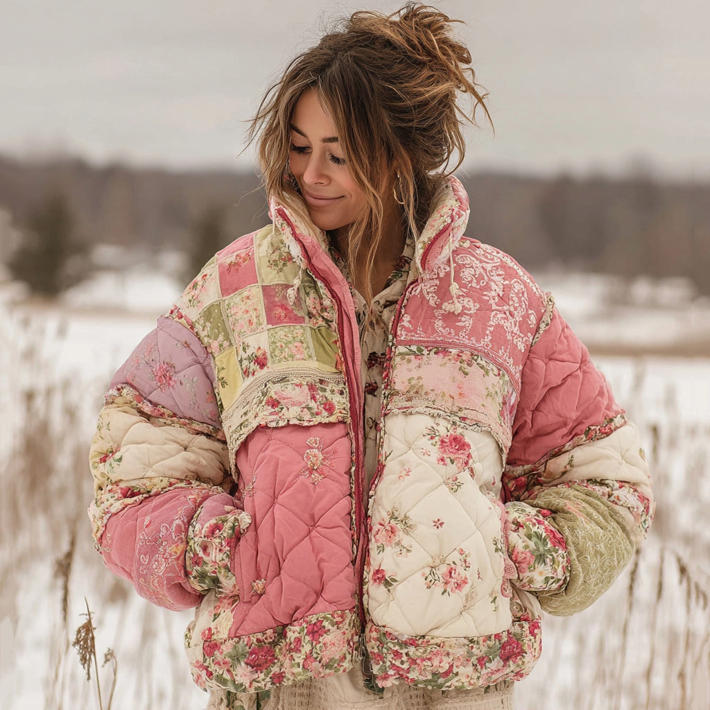 Ropa acolchada de algodón cálido con patchwork floral para mujer 