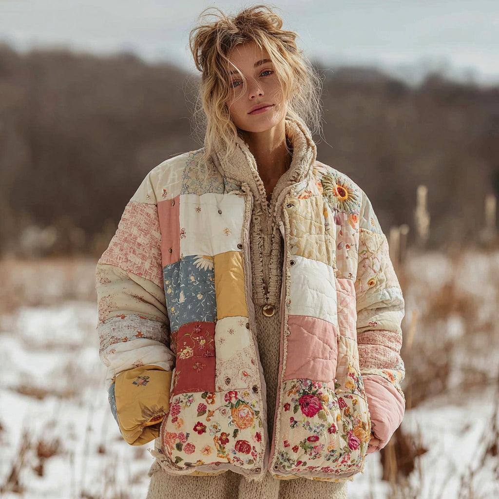 Women's Floral Patchwork Quilted Warm Cotton Padded Clothes