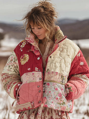 Women's Floral Patchwork Warm Cotton Padded Clothes
