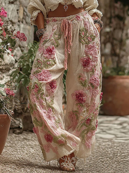 Pantalones casuales vintage rosa clásico estilo bohemio 