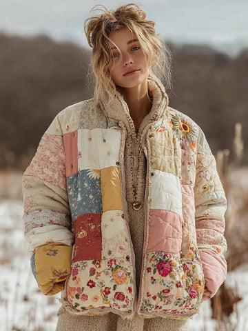 Women's Floral Patchwork Quilted Warm Cotton Padded Clothes