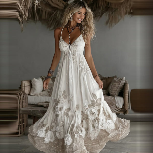 Women's Vintage Rose Embroidery Art Casual Camisole Dress