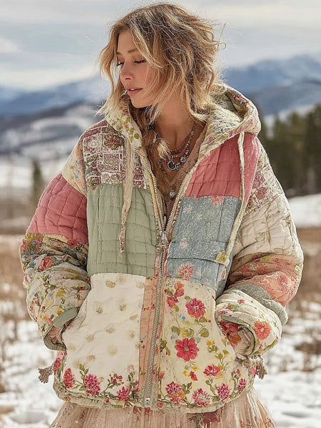 Ropa acolchada de algodón cálido con diseño floral patchwork creativo para mujer 