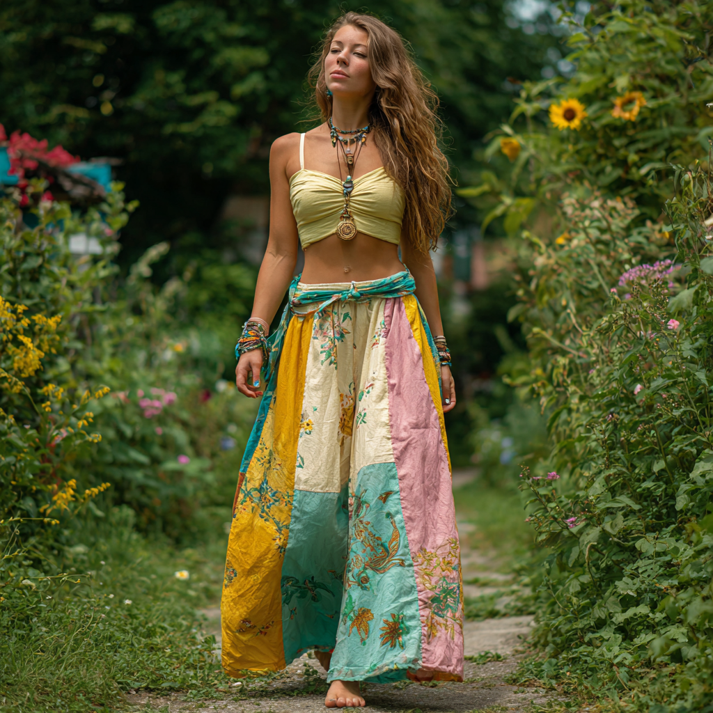 Pantalones casuales de patchwork bohemios para mujer 