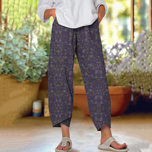 Pantalones casuales de mujer con estampado floral estilo bohemio 