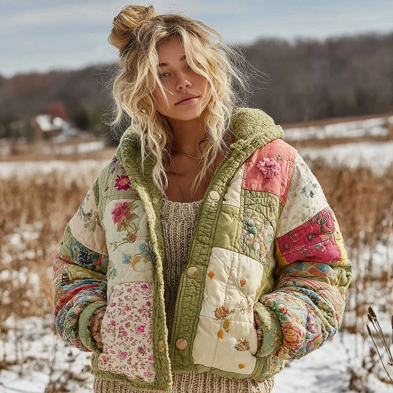 Ropa acolchada de algodón cálido con patchwork floral para mujer 