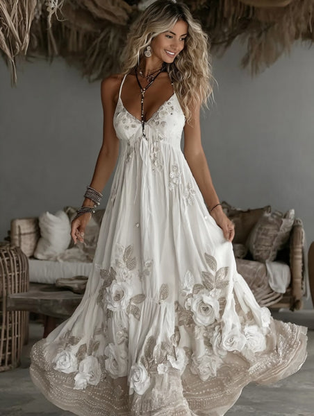 Women's Vintage Rose Embroidery Art Casual Camisole Dress