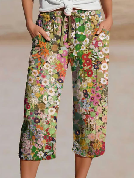 Pantalones casuales estampados florales para mujer 