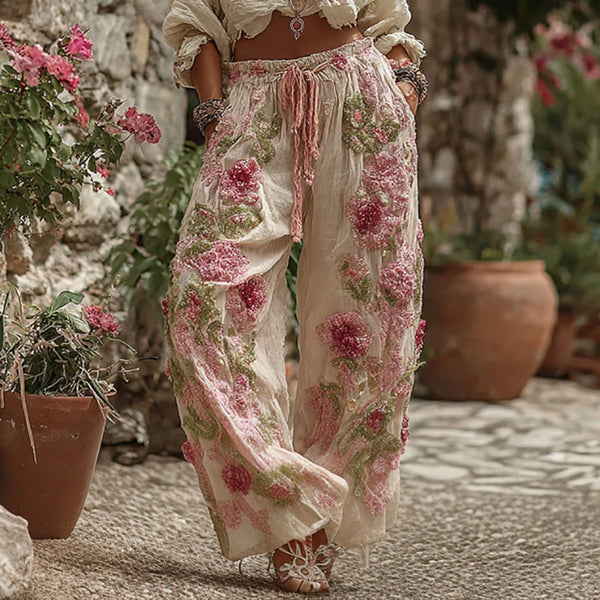 Pantalones casuales vintage rosa clásico estilo bohemio 