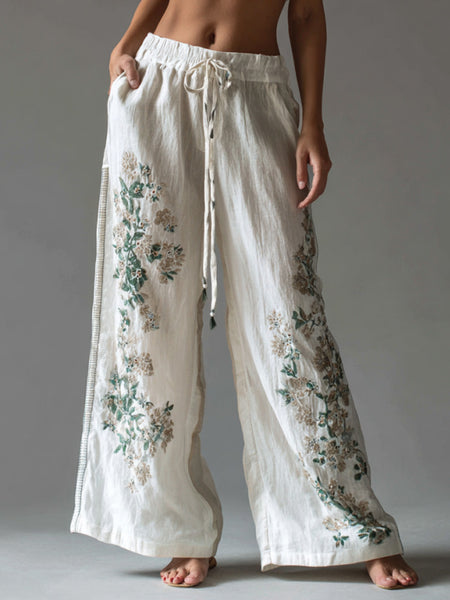 Women's Vintage Embroidery Art Comfy Linen Pants