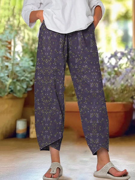 Pantalones casuales de mujer con estampado floral estilo bohemio 