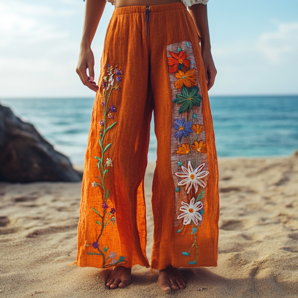 Pantalon décontracté bohème à imprimé floral pour femme 