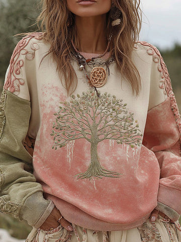 Sweat-shirt à col rond confortable pour femme, motif vintage celtique et arbre de vie viking 