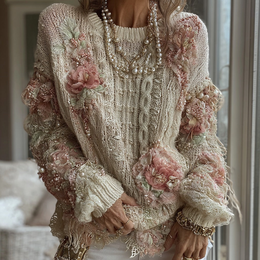 Suéter de punto rosa para mujer, cálido, de manga larga y cuello redondo 