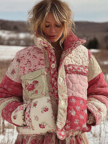 Vêtements rembourrés en coton chaud à patchwork floral pour femmes 