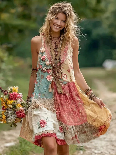 Vestido camisero de tirantes con cuello en V y bordado floral para mujer, ideal para las fiestas. 